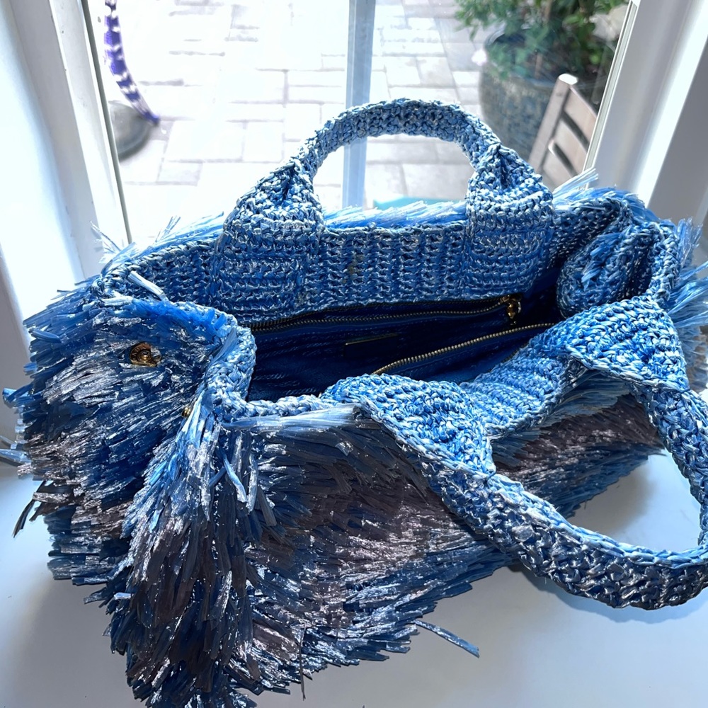 Prada: Raffia Straw Blue Bag *RARE* - Picture 7 of 17
